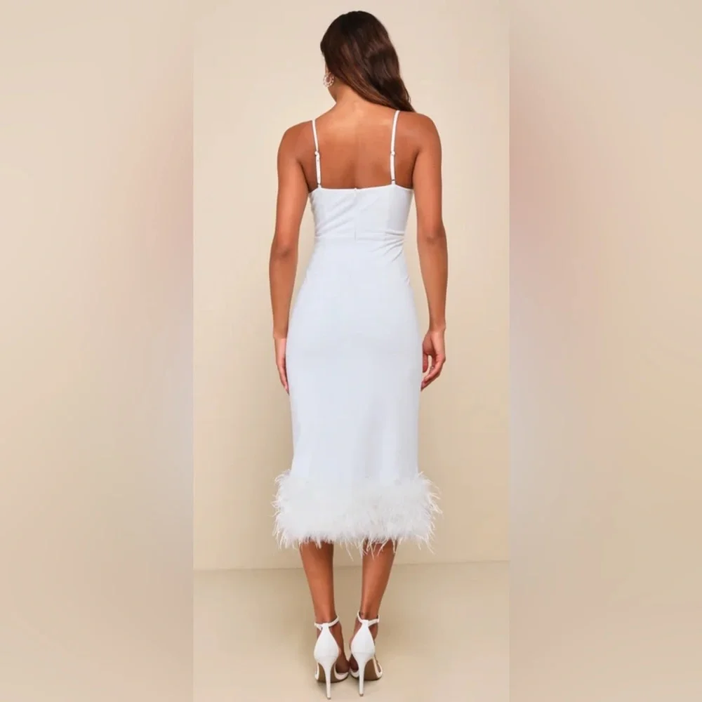 Lulus Passion for Glamour White Sleeveless Bustier Feather Midi Dress - Picture 3 of 5